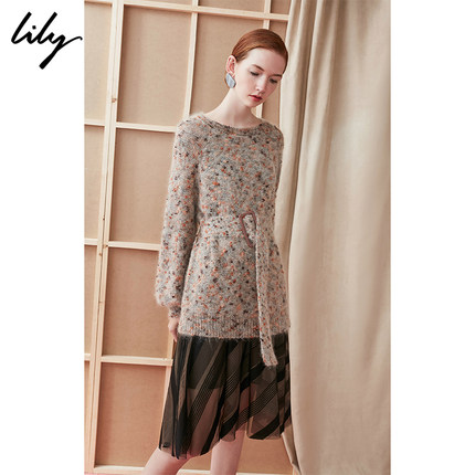 Lily2018冬新款女装优雅毛衣两件式针织套装连衣裙118430B7725