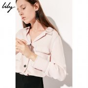 Lily2019春新款女装商务帅气口袋军装风撞色单排扣通勤衬衫4905图片